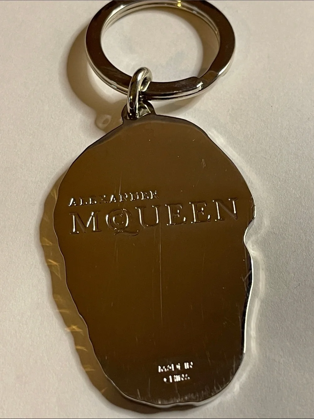 Alexander McQueen White and Burgundy Skull Enamel Keychain